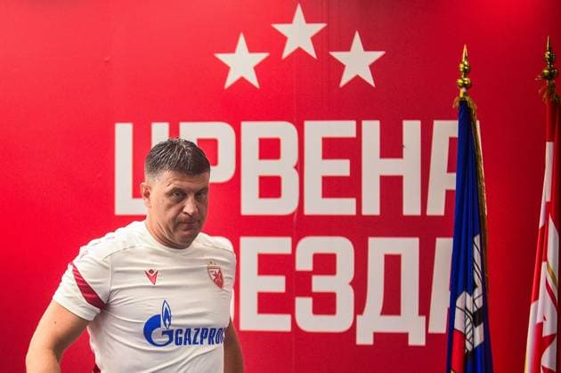Head Coach Vladan Milojevic of Crvena Zvezda and Timi Max Elsnik of Crvena Zvezda Celtic Training Session and press conference, PK, Pressekonferenz UEFA Europa League, Football, Rajko Mitic Stadium, Belgrade, Serbia - 23 Sep 2025Belgrade Rajko Mitic Stadium Serbia EDITORIAL USE ONLY No use with unauthorised audio, video, data, fixture lists, club league logos or live services. Online in-match use limited to 120 images, no video emulation. No use in betting, games or single club league player publications. Copyright: xNikolaxKrstic Shutterstockx 15498416w