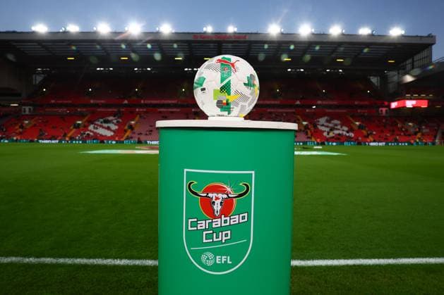 A general view of the Carabao PUMA Match ball on the plinth Liverpool v Southampton, EFL Carabao Cup, Third Round, Football, Anfield, Liverpool, UK - 23 Sep 2025Liverpool Anfield United Kingdom EDITORIAL USE ONLY No use with unauthorised audio, video, data, fixture lists, club league logos or live services. Online in-match use limited to 120 images, no video emulation. No use in betting, games or single club league player publications. Copyright: xPaulxCurrie Shutterstockx 15498466ao