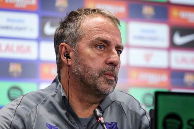 September 24, 2025, Sant Joan Despi, Barcelona, SPAIN: Hansi Flick, head coach of FC Barcelona, Barca attends his press conference, PK, Pressekonferenz during the training day of FC Barcelona ahead the Spanish League, La Liga EA Sports, football match against Real Oviedo at Ciudad Esportiva Joan Gamper on September 24, 2025 in Sant Joan Despi, Barcelona, Spain. Sant Joan Despi SPAIN - ZUMAa181 20250924_zaa_a181_028 Copyright: xJavierxBorregox