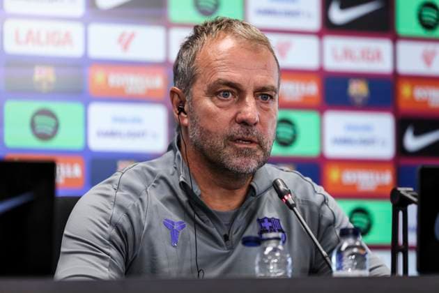 September 24, 2025, Sant Joan Despi, Barcelona, SPAIN: Hansi Flick, head coach of FC Barcelona, Barca attends his press conference, PK, Pressekonferenz during the training day of FC Barcelona ahead the Spanish League, La Liga EA Sports, football match against Real Oviedo at Ciudad Esportiva Joan Gamper on September 24, 2025 in Sant Joan Despi, Barcelona, Spain. Sant Joan Despi SPAIN - ZUMAa181 20250924_zaa_a181_036 Copyright: xJavierxBorregox