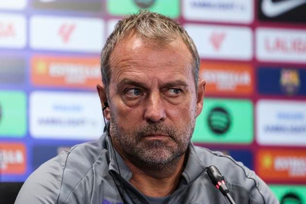 September 24, 2025, Sant Joan Despi, Barcelona, SPAIN: Hansi Flick, head coach of FC Barcelona, Barca attends his press conference, PK, Pressekonferenz during the training day of FC Barcelona ahead the Spanish League, La Liga EA Sports, football match against Real Oviedo at Ciudad Esportiva Joan Gamper on September 24, 2025 in Sant Joan Despi, Barcelona, Spain. Sant Joan Despi SPAIN - ZUMAa181 20250924_zaa_a181_053 Copyright: xJavierxBorregox