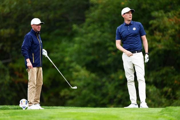 Tom Felton and Oliver Phelps of Team Europe during the Celebrity All-Star match. 2025 Ryder Cup, Celebrity Match, Golf, Bethpage Black Golf Course, New York, USA - 24 Sep 2025New York Bethpage Black Golf Course New York (NY) United States of America EDITORIAL USE ONLY No use with unauthorised audio, video, data, fixture lists, club league logos or live services. Online in-match use limited to 120 images, no video emulation. No use in betting, games or single club league player publications. Copyright: xJamesxMarsh Shutterstockx 15500192bv