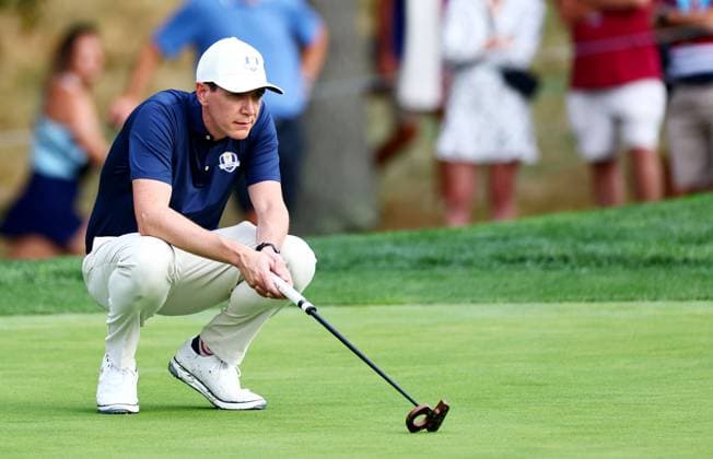 Oliver Phelps of Team Europe during the Celebrity All-Star match. 2025 Ryder Cup, Celebrity Match, Golf, Bethpage Black Golf Course, New York, USA - 24 Sep 2025New York Bethpage Black Golf Course New York (NY) United States of America EDITORIAL USE ONLY No use with unauthorised audio, video, data, fixture lists, club league logos or live services. Online in-match use limited to 120 images, no video emulation. No use in betting, games or single club league player publications. Copyright: xJamesxMarsh Shutterstockx 15500192bf