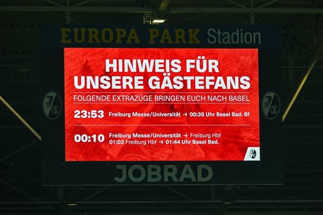 Hinweis fuer Gaestefans, Zuginfo GER, SC Freiburg - FC Basel, Fussball, Europa League, 1. Spieltag, Saison 2025 2026, 24.09.2025 GER, SC Freiburg - FC Basel, Fussball, Europa League, 1. Spieltag, Saison 2025 2026, 24.09.2025 Freiburg Copyright: xEibner-Pressefoto ThomasxHessx EP_THS