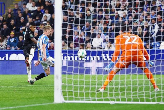 Savinho of Manchester City scores a goal to make it 0-2 Huddersfield Town v Manchester City, EFL Carabao Cup, Third Round, Football, Accu Stadium, Huddersfield, UK - 24 Sep 2025Huddersfield Accu Stadium United Kingdom EDITORIAL USE ONLY No use with unauthorised audio, video, data, fixture lists, club league logos or live services. Online in-match use limited to 120 images, no video emulation. No use in betting, games or single club league player publications. Copyright: xMattxWest Shutterstockx 15498595bu