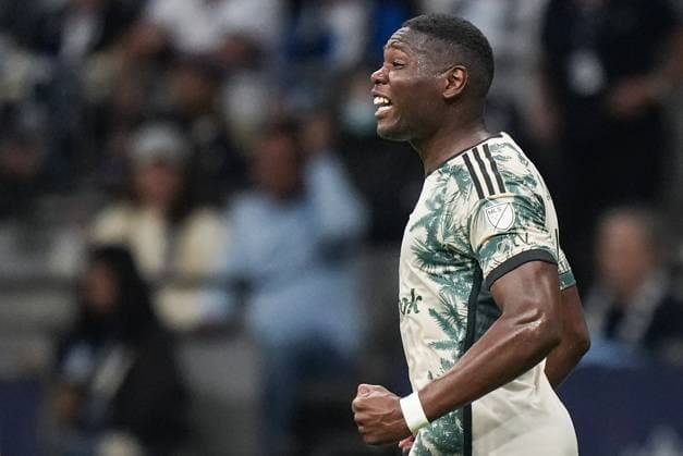 September 24, 2025, Vancouver, Bc, CANADA: Portland Timbers Kamal Miller celebrates his goal against the Vancouver Whitecaps during the first half of an MLS, Fussball Herren, USA soccer match, in Vancouver, on Wednesday, September 24, 2025. Canada News - September 24, 2025 - ZUMAc35_ 20250924_zaf_c35_219 Copyright: xDarrylxDyckx