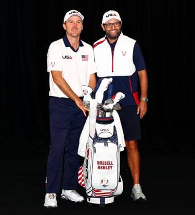 Russell Henley of Team USA and caddie. 2025 Ryder Cup, Thursday Practice, Golf, Bethpage Black Golf Course, New York, USA - 25 Sep 2025New York Bethpage Black Golf Course New York (NY) United States of America EDITORIAL USE ONLY No use with unauthorised audio, video, data, fixture lists, club league logos or live services. Online in-match use limited to 120 images, no video emulation. No use in betting, games or single club league player publications. Copyright: xJamesxMarsh Shutterstockx 15500195ba