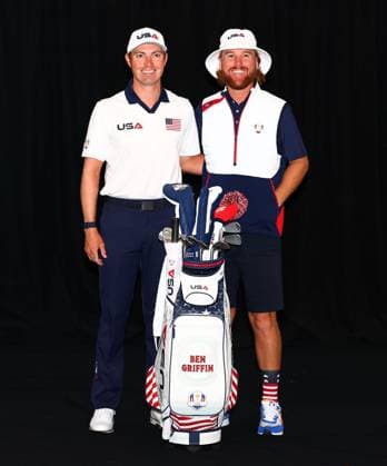 Ben Griffin of Team USA and caddie. 2025 Ryder Cup, Thursday Practice, Golf, Bethpage Black Golf Course, New York, USA - 25 Sep 2025New York Bethpage Black Golf Course New York (NY) United States of America EDITORIAL USE ONLY No use with unauthorised audio, video, data, fixture lists, club league logos or live services. Online in-match use limited to 120 images, no video emulation. No use in betting, games or single club league player publications. Copyright: xJamesxMarsh Shutterstockx 15500195bi