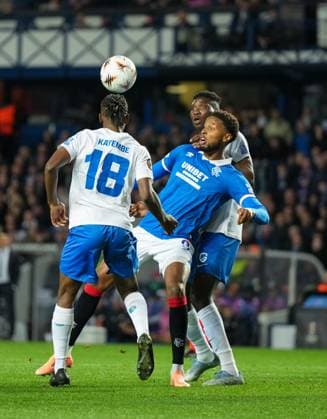 Youssef Chermiti of Rangers & Joris Kayembe of Genk Rangers v Genk, UEFA Europa League, Football, Ibrox Stadium, Glasgow, Scotland, UK - 25 Sep 2025Glasgow Ibrox Stadium Scotland United Kingdom EDITORIAL USE ONLY No use with unauthorised audio, video, data, fixture lists, club league logos or live services. Online in-match use limited to 120 images, no video emulation. No use in betting, games or single club league player publications. Copyright: xStuartxWallace Shutterstockx 15498613av