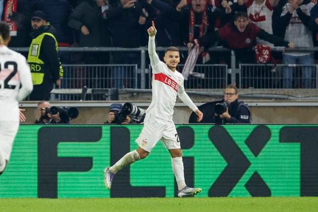 Torjubel bei Badredine Bouanani (VfB Stuttgart, 27) nach seinem Tor zum 1:0 , Deutschland, Fussball, UEFA Europa League, 1. Spieltag, 2025 2026, VfB Stuttgart vs. Celta Vigo, 25.09.2025, Arena Stuttgart, Stuttgart, Deutschland Stuttgart Arena Stuttgart Baden-Württemberg Deutschland Copyright: xGrantxHubbsx