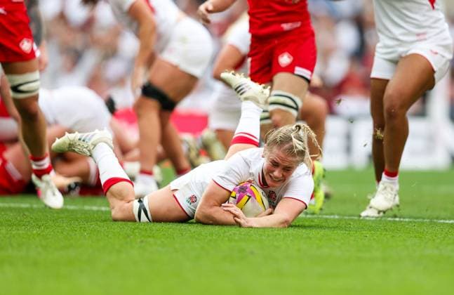 Alex Matthews of England Red Roses scores a try just before the half hour mark Canada v England, Women s Rugby World Cup, Final, Rugby Union, Allianz Stadium Twickenham, London, UK - 27 Sep 2025London Allianz Stadium Twickenham United Kingdom EDITORIAL USE ONLY No use with unauthorised audio, video, data, fixture lists, club league logos or live services. Online in-match use limited to 120 images, no video emulation. No use in betting, games or single club league player publications. Copyright: xAndrewxFosker Shutterstockx 15503859v