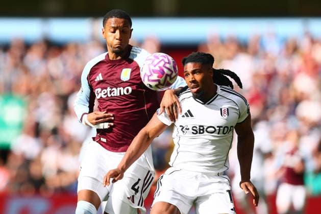 Ezri Konsa of Aston Villa and Adama Traore of Fulham Aston Villa v Fulham, Premier League, Football, Villa Park, Birmingham, UK - 28 Sep 2025Birmingham Villa Park United Kingdom EDITORIAL USE ONLY No use with unauthorised audio, video, data, fixture lists, club league logos or live services. Online in-match use limited to 120 images, no video emulation. No use in betting, games or single club league player publications. Copyright: xPaulxCurrie Shutterstockx 15503933cu