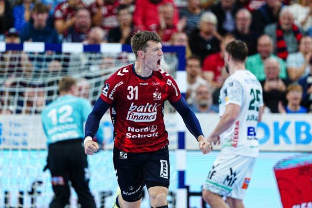 Torjubel Emil Manfeldt Jakobsen (SG Flensburg-Handewitt, 31) GER, SG Flensburg-Handewitt vs. Frisch Auf Goeppingen, Handball, Bundesliga, Spieltag 6, Saison 2026 2026, 28.09.2025 GER, SG Flensburg-Handewitt vs. Frisch Auf Goeppingen, Handball, Bundesliga, Spieltag 6, Saison 2026 2026, 28.09.2025 Flensburg Copyright: xEibner-Pressefoto MarcelxvonxFehrnx EP_MFN