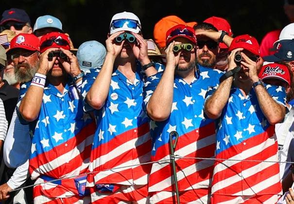 Team USA fans 2025 Ryder Cup, Day Three, Singles, Golf, Bethpage Black Golf Course, New York, USA - 28 Sep 2025New York Bethpage Black Golf Course New York (NY) United States of America EDITORIAL USE ONLY No use with unauthorised audio, video, data, fixture lists, club league logos or live services. Online in-match use limited to 120 images, no video emulation. No use in betting, games or single club league player publications. Copyright: xJamesxMarsh Shutterstockx 15500197do