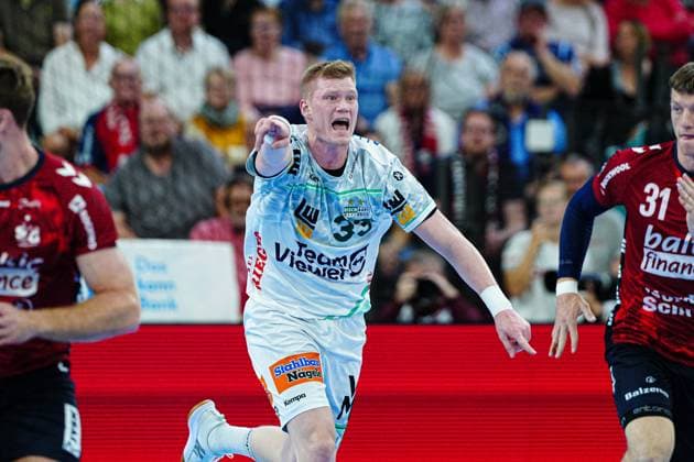 Ymir Oern Gislason (Frisch Auf Goeppingen, 33) GER, SG Flensburg-Handewitt vs. Frisch Auf Goeppingen, Handball, Bundesliga, Spieltag 6, Saison 2026 2026, 28.09.2025 GER, SG Flensburg-Handewitt vs. Frisch Auf Goeppingen, Handball, Bundesliga, Spieltag 6, Saison 2026 2026, 28.09.2025 Flensburg Copyright: xEibner-Pressefoto MarcelxvonxFehrnx EP_MFN