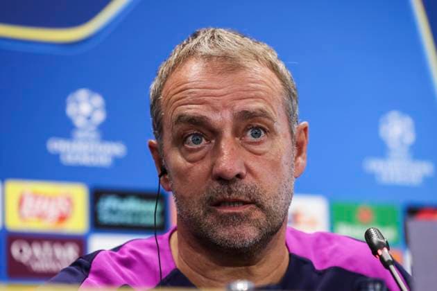 September 30, 2025, Sant Joan Despi, Barcelona, SPAIN: Hansi Flick, head coach of FC Barcelona, Barca attends his press conference, PK, Pressekonferenz during the training day of FC Barcelona ahead the UEFA Champions League 2025 26, football match against Paris Saint-Germain at Ciudad Esportiva Joan Gamper on September 30, 2025 in Sant Joan Despi, Barcelona, Spain. Sant Joan Despi SPAIN - ZUMAa181 20250930_zaa_a181_050 Copyright: xJavierxBorregox