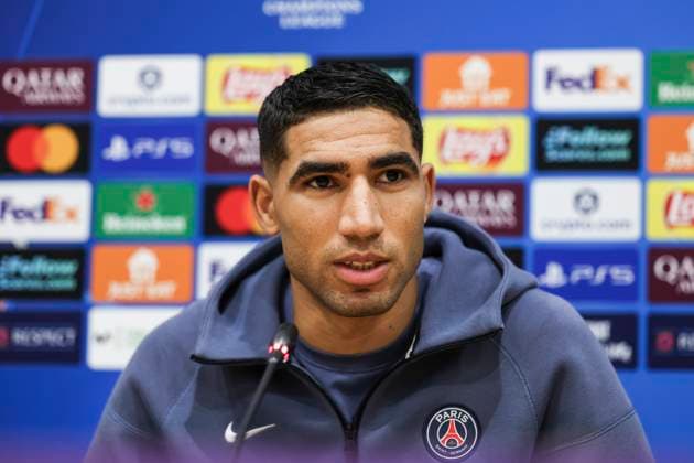 September 30, 2025, Barcelona, Barcelona, SPAIN: Achraf Hakimi of Paris Saint-Germain FC attends his press conference, PK, Pressekonferenz during the training day of Paris Saint-Germain ahead the UEFA Champions League 2025 26, football match against FC Barcelona, Barca at Estadi Olimpic Lluis Companys on September 30, 2025 in Barcelona, Spain. Barcelona SPAIN - ZUMAa181 20250930_zaa_a181_094 Copyright: xJavierxBorregox