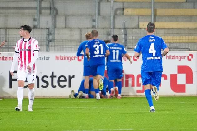 Deutschland, Fußball, Regionalliga Südwest, Saison 2025 2026, 10. Spieltag SC Freiburg II vs. TSG Balingen Dreisamstadion (Freiburg): Halim Eroglu (TSG Balingen ,34) Tor, Torjubel, Emotionen, Torschuss, Freude, Jubel, Freiburg Dreisamstadion Baden-Württemberg Deutschland Copyright: xFINLEYxMÖRCHx