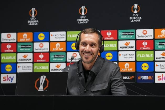 Julian Schuster (SC Freiburg, Trainer) , Italien, Fussball, UEFA Europa League, 2.Spieltag, Ligaphase, 2025 2026, Bologna FC vs. SC Freiburg, 01.10.2025, Pressekonferenz des SC Freiburg vor dem zweiten Europa League Spiel in der Ligaphase, Pressegespräch, Stadio Renato Dall™Ara, Bologna, Italien, Pressekonferenz des SC Freiburg vor dem zweiten Europa League Spiel in der Ligaphase, Pressegespräch Bologna Stadio Renato Dall™Ara Emilia-Romagna Italien Copyright: xArnexAmbergx