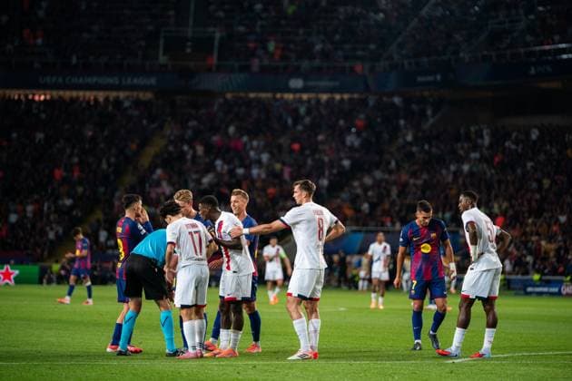 Spain-Football-Champions League-Group Stage FC Barcelona, Barca v PSG in Barcelona, Spain. Barcelona, Spain, 1, October, 2025. Champions League match between FC Barcelona and PSG in Olympic Stadium Lluis Companys, Barcelona, Spain, on October 1, 2025. Barcelona Olympic Stadium Lluis Companys Barcelona Spain