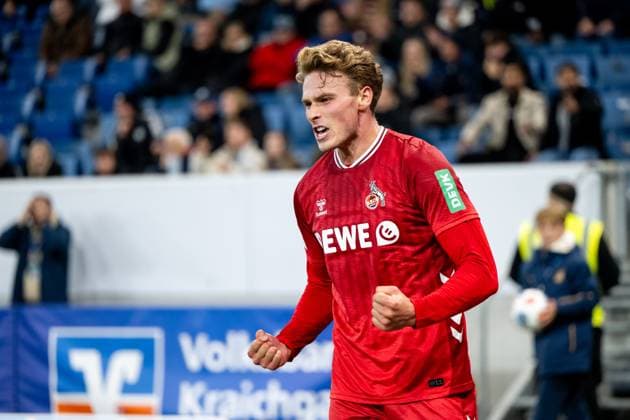 Sebastian Sebulonsen (FC Koeln, 28) jubelt ueber eine Defensivaktion, GER, TSG 1899 Hoffenheim vs 1. FC Koeln, Fussball Bundesliga, 6. Spieltag, Saison 2025 2026, 03.10.2025 DFB DFL regulations prohibit any use of photographs as image sequences and or quasi-video GER, TSG 1899 Hoffenheim vs 1. FC Koeln, Fussball Bundesliga, 6. Spieltag, Saison 2025 2026, 03.10.2025 Sinsheim Copyright: xEibner-Pressefoto Memmlerx EP_MMR