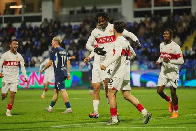 Tor zum 1:0 durch Dan-Axel Zagadou (VfB Stuttgart II, 43) GER, TSG 1899 Hoffenheim II gegen VfB Stuttgart II, Fussball, 3.Liga, 10.Spieltag, Spielzeit 2025 2026, 05.10.2025. (DFL DFB REGULATIONS PROHIBIT ANY USE OF PHOTOGRAPHS as IMAGE SEQUENCES and or QUASI-VIDEO). GER,TSG 1899 Hoffenheim II gegen VfB Stuttgart II, Fussball, 3.Liga, 10.Spieltag, Spielzeit 2025 2026, 05.10.2025. Hoffenheim Copyright: xEibner-Pressefoto JoergxHirschx EP_JHH