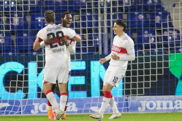 Tor zum 3:1 für Stuttgart (verdeckt) durch Mohamed Sankoh (VfB Stuttgart II, 44) GER, TSG 1899 Hoffenheim II gegen VfB Stuttgart II, Fussball, 3.Liga, 10.Spieltag, Spielzeit 2025 2026, 05.10.2025. (DFL DFB REGULATIONS PROHIBIT ANY USE OF PHOTOGRAPHS as IMAGE SEQUENCES and or QUASI-VIDEO). GER,TSG 1899 Hoffenheim II gegen VfB Stuttgart II, Fussball, 3.Liga, 10.Spieltag, Spielzeit 2025 2026, 05.10.2025. Hoffenheim Copyright: xEibner-Pressefoto JoergxHirschx EP_JHH