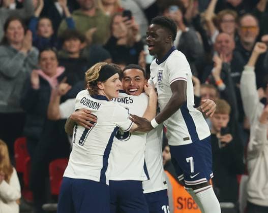 London, England, 9th October 2025. Morgan Rogers of England celebrates scoring the first goal during the England vs Wales International Friendly, Länderspiel, Nationalmannschaft match at Wembley Stadium, London. Picture credit should read: Paul Terry Sportimage EDITORIAL USE ONLY. No use with unauthorised audio, video, data, fixture lists, club league logos or live services. Online in-match use limited to 120 images, no video emulation. No use in betting, games or single club league player publications. SPI_013_PT_Eng_Wal SPI-4207-0032