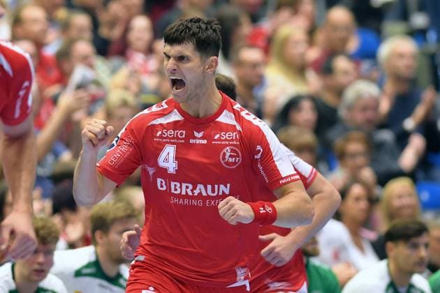 Jubel bei Nikolaj Enderleit (MT Melsungen 4) , GER, MT Melsungen - SC DHfK Leipzig, Handball, 1. Bundesliga, 8. Spieltag, Saison 2025 2026, 10.10.2025, GER, MT Melsungen - SC DHfK Leipzig, Handball, 1. Bundesliga, 8. Spieltag, Saison 2025 2026, 10.10.2025 Kassel Copyright: xEibner-Pressefotox xRolandxSippex EP_RSL