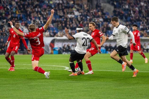 Enes Mahmutovic (LUX), Serge Gnabry (GER), Mathias Olesen (LUX) und Florian Wirtz (GER). xettx, Deutschland, Sinsheim, 10.10.2025, Fussball, Nationalmannschaft, WM-Qualifikation Europa: Deutschland vs Luxemburg, Saison 2025 2026, Matchday 7, PreZerro Arena