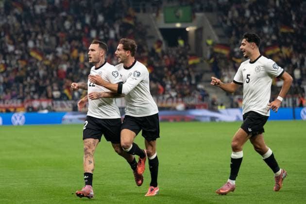 Tor zum 1:0 durch David Raum (Deutschland, 22), Freistosstor, Jubel, Torjubel mit Leon Goretzka (Deutschland, 08), Aleksandar Pavlovic (Deutschland, 05) GER, Deutschland vs. Luxemburg, Fussball, Herren, WM-Qualifikation Europa, 7. Spieltag, Spielzeit 2025 2026, 10.10.2025, GER, Deutschland vs. Luxemburg, Fussball, Herren, WM-Qualifikation Europa, 7. Spieltag, Spielzeit 2025 2026, 10.10.2025 Sinsheim Copyright: xEibner-Pressefoto WolfgangxFrankx EP_WFK