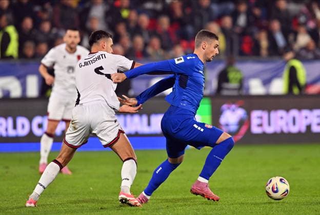 SERBIA vs ALBANIA ANDREJ ILIC, football player of Serbia, during the FIFA World Cup, WM, Weltmeisterschaft, Fussball qualification match against Albania, at Dubocica stadium. Leskovac, 11.10.2025. photo: FOOTBALL, SERBIA, ALBANIA, FIFA WORLD CUP QUALIFICATIONS MATCH Leskovac Dubocica stadium Serbia Copyright: xMarkoxMetlas xMNxPressx