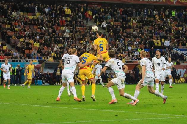October 12, 2025, FIFA World Cup, WM, Weltmeisterschaft, Fussball Qualifier, Qualifying round, Matchday 8, Group H, Romania vs Austria, Bucharest, National Arena Stadium 5 Virgil Ghita scores his side first goal of the match in the last minute of the game