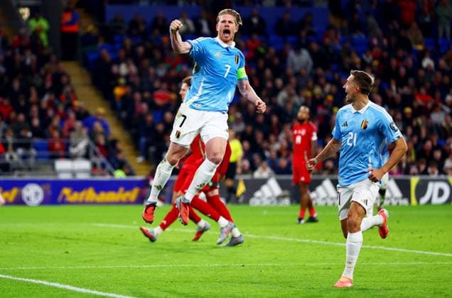 Kevin De Bruyne of Belgium celebrates scoring a goal after making the score 1-3. Wales v Belgium, FIFA 2026 World Cup Qualifying, Group J, Football, Cardiff City Stadium, Cardiff, Wales, UK - 13 Oct 2025Cardiff Cardiff City Stadium Wales United Kingdom EDITORIAL USE ONLY No use with unauthorised audio, video, data, fixture lists, club league logos or live services. Online in-match use limited to 120 images, no video emulation. No use in betting, games or single club league player publications. Copyright: xJamesxMarsh Shutterstockx 15523219cg