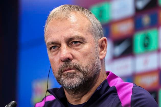 October 17, 2025, Sant Joan Despi, Barcelona, SPAIN: Hansi Flick, head coach of FC Barcelona, Barca attends his press conference, PK, Pressekonferenz during the training day of FC Barcelona ahead the Spanish League, La Liga EA Sports, football match against Girona FC at Ciudad Esportiva Joan Gamper on October 17, 2025 in Sant Joan Despi, Barcelona, Spain. Sant Joan Despi SPAIN - ZUMAa181 20251017_zaa_a181_038 Copyright: xJavierxBorregox