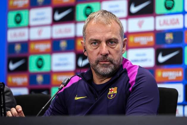 October 17, 2025, Sant Joan Despi, Barcelona, SPAIN: Hansi Flick, head coach of FC Barcelona, Barca attends his press conference, PK, Pressekonferenz during the training day of FC Barcelona ahead the Spanish League, La Liga EA Sports, football match against Girona FC at Ciudad Esportiva Joan Gamper on October 17, 2025 in Sant Joan Despi, Barcelona, Spain. Sant Joan Despi SPAIN - ZUMAa181 20251017_zaa_a181_044 Copyright: xJavierxBorregox