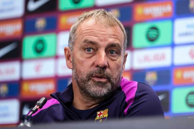 October 17, 2025, Sant Joan Despi, Barcelona, SPAIN: Hansi Flick, head coach of FC Barcelona, Barca attends his press conference, PK, Pressekonferenz during the training day of FC Barcelona ahead the Spanish League, La Liga EA Sports, football match against Girona FC at Ciudad Esportiva Joan Gamper on October 17, 2025 in Sant Joan Despi, Barcelona, Spain. Sant Joan Despi SPAIN - ZUMAa181 20251017_zaa_a181_069 Copyright: xJavierxBorregox