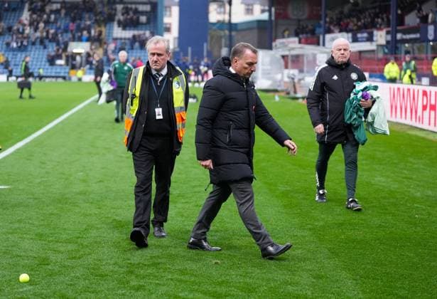 A tennis ball rolls towards Celtic Manager Brendan Rodgers after it was thrown in the direction of Rodgers by a Celtic fan at full-time. Final score Dundee 2 Celtic 0. Dundee v Celtic, William Hill Scottish Premiership, Football, Dens Park, Dundee, Scotland, UK - 19 Oct 2025Dundee Dens Park United Kingdom EDITORIAL USE ONLY No use with unauthorised audio, video, data, fixture lists, club league logos or live services. Online in-match use limited to 120 images, no video emulation. No use in betting, games or single club league player publications. Copyright: xStuartxWallace Shutterstockx 15545861dc