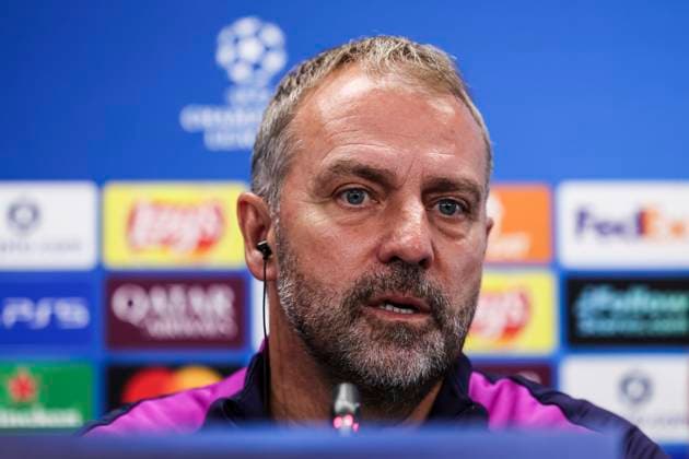 October 20, 2025, Sant Joan Despi, Barcelona, SPAIN: Hansi Flick, head coach of FC Barcelona, Barca attends his press conference, PK, Pressekonferenz during the training day of FC Barcelona ahead the UEFA Champions League 2025 26, football match against Olympiacos at Ciudad Esportiva Joan Gamper on October 20, 2025 in Sant Joan Despi, Barcelona, Spain. Sant Joan Despi SPAIN - ZUMAa181 20251020_zaa_a181_081 Copyright: xJavierxBorregox