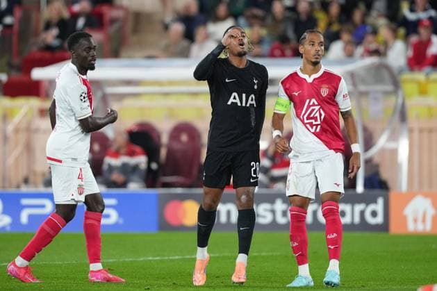 Wilson Odobert of Tottenham reacts after his shot is saved Monaco v Tottenham Hotspur, UEFA Champions League, Group Stage, Football, Stade Louis II, Monaco - 22 Oct 2025Monaco Stade Louis II Monaco EDITORIAL USE ONLY No use with unauthorised audio, video, data, fixture lists, club league logos or live services. Online in-match use limited to 120 images, no video emulation. No use in betting, games or single club league player publications. Copyright: xDavexWinter Shutterstockx 15552361bo