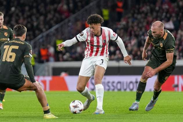 Derry Scherhant (SC Freiburg, 07) am Ball , Deutschland, Fussball, UEFA Europa League, 3.Spieltag, Ligaphase, 2025 2026, SC Freiburg vs. FC Utrecht, 23.10.2025, Europa-Park Stadion, Freiburg, Deutschland Freiburg Europa-Park Stadion Baden-Württemberg Deutschland Copyright: xArnexAmbergx
