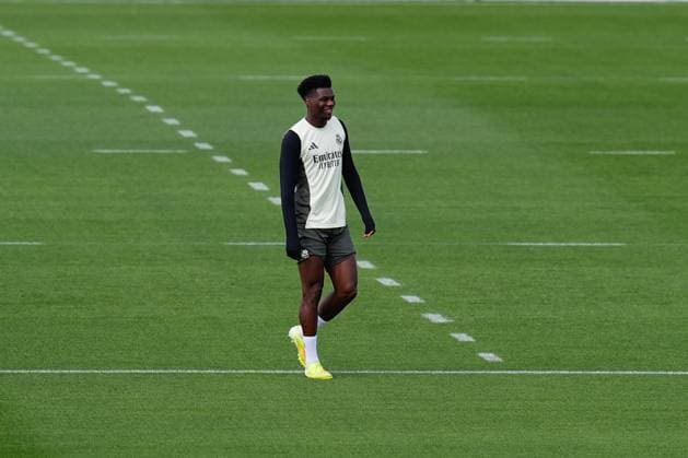 October 25, 2025, Valdebebas, Madrid, Spain: Aurelien Tchouameni during the Real Madrid training session ahead their upcoming Spanish League, LaLiga EA Sports, football match against FC Barcelona, Barca at Ciudad Deportiva Real Madrid on October 25, 2025, in Valdebebas, Madrid, Spain. Valdebebas Spain - ZUMAa181 20251025_zaa_a181_072 Copyright: xDennisxAgyemanx