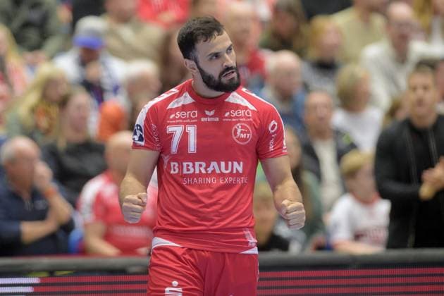 Jubel bei Mohamed Amine Darmoul (MT Melsungen 71) , GER, MT Melsungen - TBV Lemgo Lippe, Handball, 1. Bundesliga, 10. Spieltag, Saison 2025 2026, 25.10.2025, GER, MT Melsungen - TBV Lemgo Lippe, Handball, 1. Bundesliga, 10. Spieltag, Saison 2025 2026, 25.10.2025 Kassel Copyright: xEibner-Pressefotox xRolandxSippelx EP_RSL