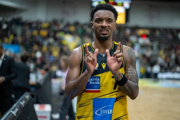 Elijah Hughes (MHP RIESEN Ludwigsburg, 07), positive Emotionen, GER, MHP RIESEN Ludwigsburg vs. ratiopharm ulm, easycredit BBL, Basketball, Bundesliga, 5. Spieltag, Spielzeit 2025 2026, 26.10.2025, GER, MHP RIESEN Ludwigsburg vs. ratiopharm ulm, easycredit BBL, Basketball, Bundesliga, 5. Spieltag, Spielzeit 2025 2026, 26.10.2025 Ludwigsburg Copyright: xEibner-Pressefoto SaschaxWaltherx EP_EER