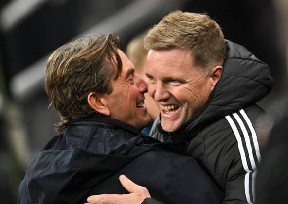 Thomas Frank manager of Tottenham Hotspur greets Eddie Howe manager of Newcastle United Newcastle United v Tottenham Hotspur, EFL Carabao Cup, Fourth Round, Football, St James Park, Newcastle, UK - 29 Oct 2025Newcastle St James Park United Kingdom EDITORIAL USE ONLY No use with unauthorised audio, video, data, fixture lists, club league logos or live services. Online in-match use limited to 120 images, no video emulation. No use in betting, games or single club league player publications. Copyright: xRichardxLee Shutterstockx 15627852af