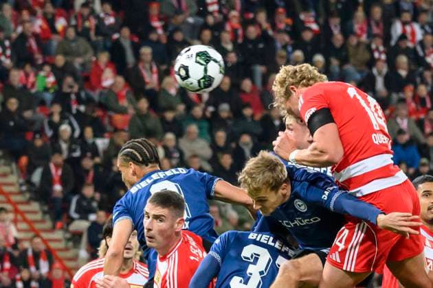 im Bild v.l.: Tor zum 1:0 durch Leopold Querfeld (1.FC Union), GER, Berlin, 1. FC Union Berlin vs. Arminia Bielefeld - (DFB Pokal), Bundesliga, Fussball, DFB, Spielzeit 2025 2026, Alte Foersterei, DFB DFL REGULATIONS PROHIBIT ANY USE OF PHOTOGRAPHS AS IMAGE SEQUENCES AND OR QUASI-VIDEO, 29.10.25, Copyright: HMBxMedia UwexKoch