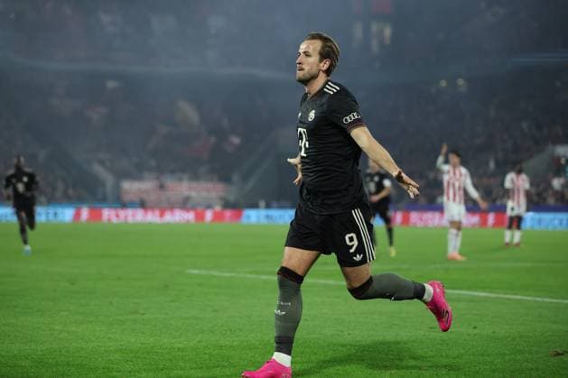 GER, DFB Pokal, 2.Runde, 1. FC Koeln vs. FC Bayern Muenchen 29.10.2025, Rheinenergiestadion, , Koeln, GER, DFB Pokal, 2.Runde, 1. FC Koeln vs. FC Bayern Muenchen, im Bild: 2:1 fuer Bayern durch Harry Kane (Bayern Muenchen 9), Torjubel Jubel Jubellauf,