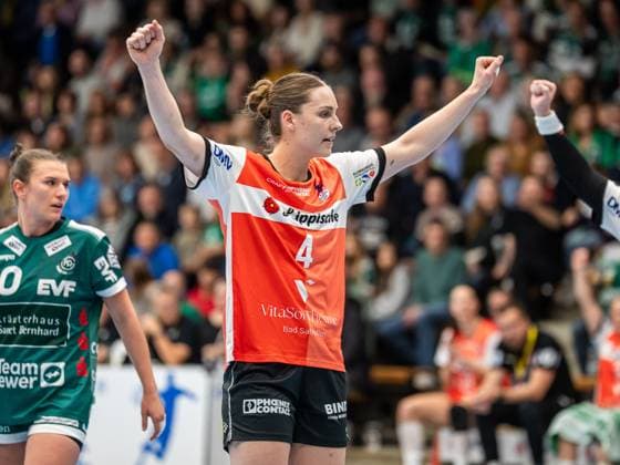 Andrea Jacobsen (HSG Blomberg-Lippe, 04) jubelt, Frisch Auf Goeppingen vs. HSG Blomberg-Lippe, Handball, 1. Bundesliga, Spielzeit 2025 2026, 01.11.2025 Frisch Auf Goeppingen vs. HSG Blomberg-Lippe, Handball, 1. Bundesliga, Spielzeit 2025 2026, 01.11.2025 Goeppingen Copyright: xMichaelxSchmidt Eibner-Pressefotx EP_MST