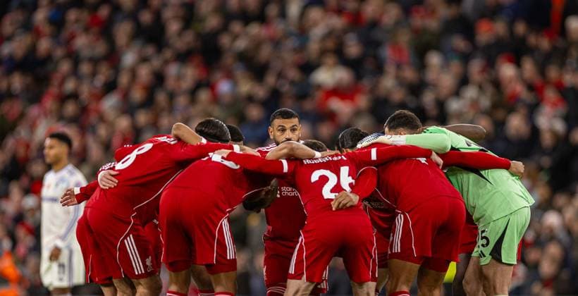 (251102) -- LIVERPOOL, Nov. 2, 2025 -- Liverpool players form a pre-match huddle before the English Premier League match between Liverpool FC and Aston Villa FC in Liverpool, Britain, on Nov. 1, 2025. FOR EDITORIAL USE ONLY. NOT FOR SALE FOR MARKETING OR ADVERTISING CAMPAIGNS. NO USE WITH UNAUTHORIZED AUDIO, VIDEO, DATA, FIXTURE LISTS, CLUB LEAGUE LOGOS OR LIVE SERVICES. ONLINE IN-MATCH USE LIMITED TO 45 IMAGES, NO VIDEO EMULATION. NO USE IN BETTING, GAMES OR SINGLE CLUB LEAGUE PLAYER PUBLICATIONS. (SP)BRITAIN-LIVERPOOL-FOOTBALL-PREMIER LEAGUE-LIVERPOOL VS ASTON VILLA (Xinhua)