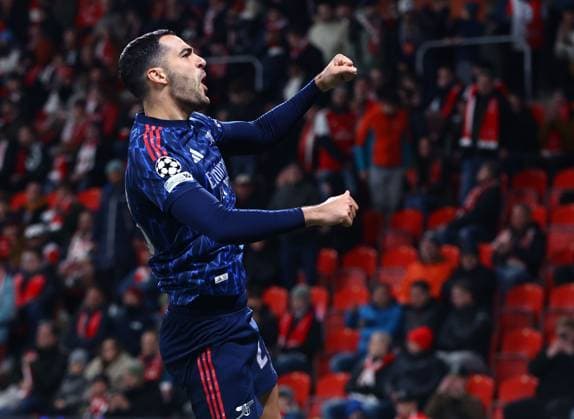 Mikel Merino of Arsenal celebrates scoring his sides second goal Slavia Prague v Arsenal, UEFA Champions League, Group Stage, Football, Fortuna Arena, Prague, Czechia - 04 Nov 2025Prague Fortuna Arena Czech Republic EDITORIAL USE ONLY No use with unauthorised audio, video, data, fixture lists, club league logos or live services. Online in-match use limited to 120 images, no video emulation. No use in betting, games or single club league player publications. Copyright: xMichaelxZemanek Shutterstockx 15642030v